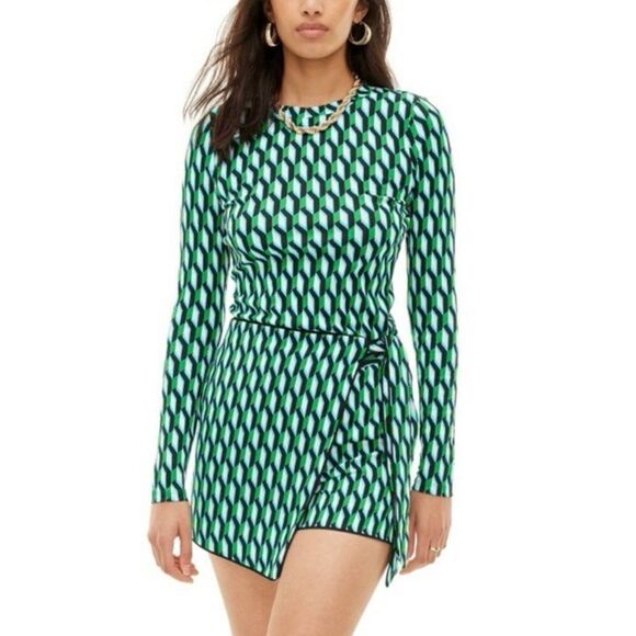 NWT Diane Von Furstenberg DVF Target Arrow XXL Geo Green Side Wrap Mini Skort - Picture 5 of 5